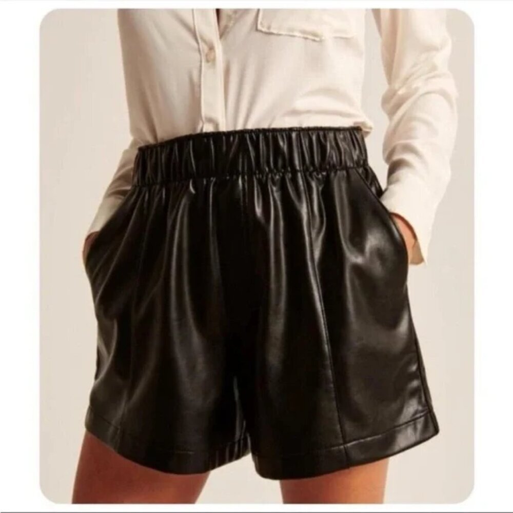 Abercrombie & Fitch Black High Waist Leather Shorts